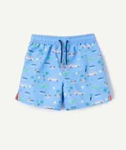 Short de bain bébé garçon en fibres recyclées bleu imprimé été