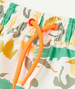 Short de bain bébé garçon en fibres recyclées blanc imprimé jungle