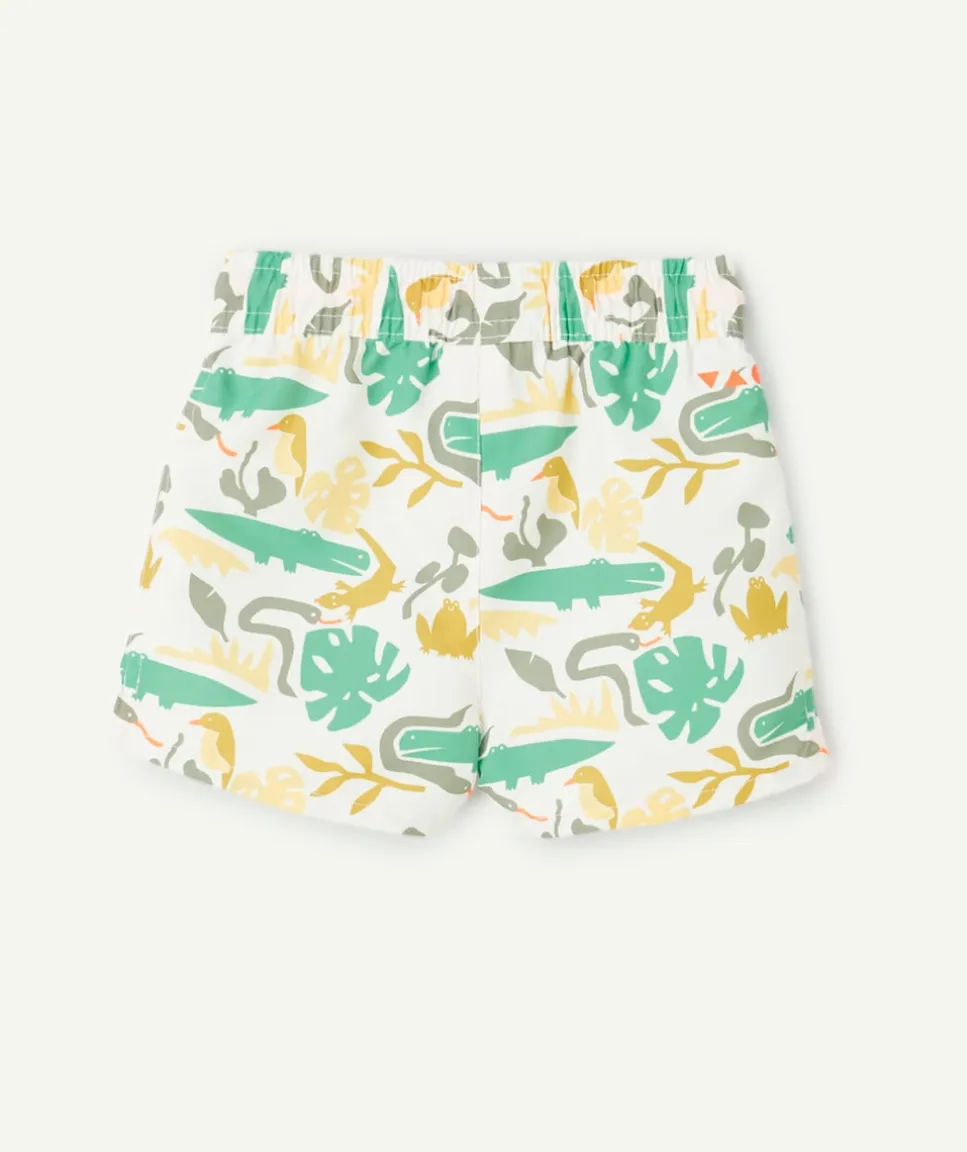 Short de bain bébé garçon en fibres recyclées blanc imprimé jungle