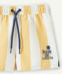 Short de bain bébé garçon rayé jaune et blanc