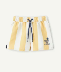 Short de bain bébé garçon rayé jaune et blanc