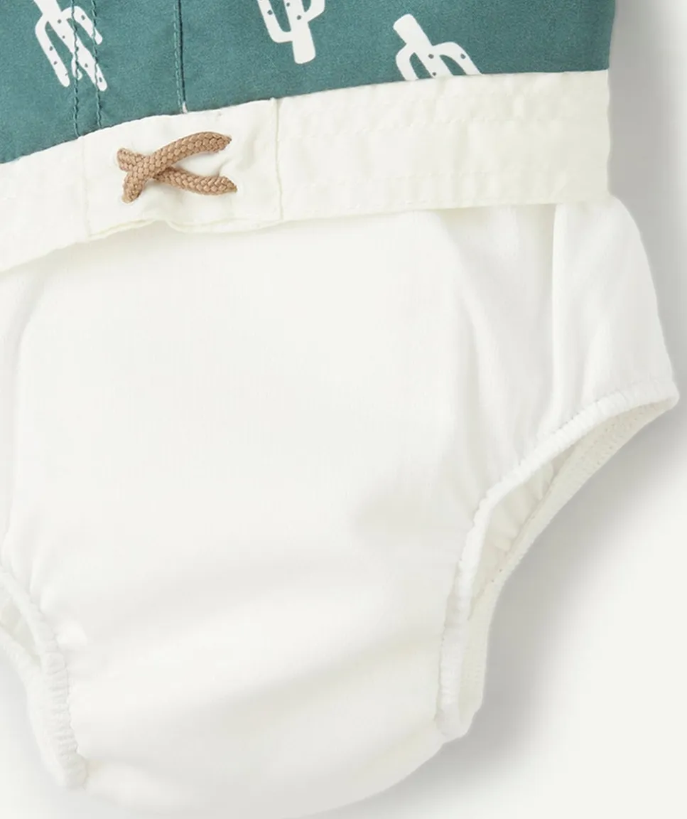 Short de bain bébé garçon vert imprimé cactus