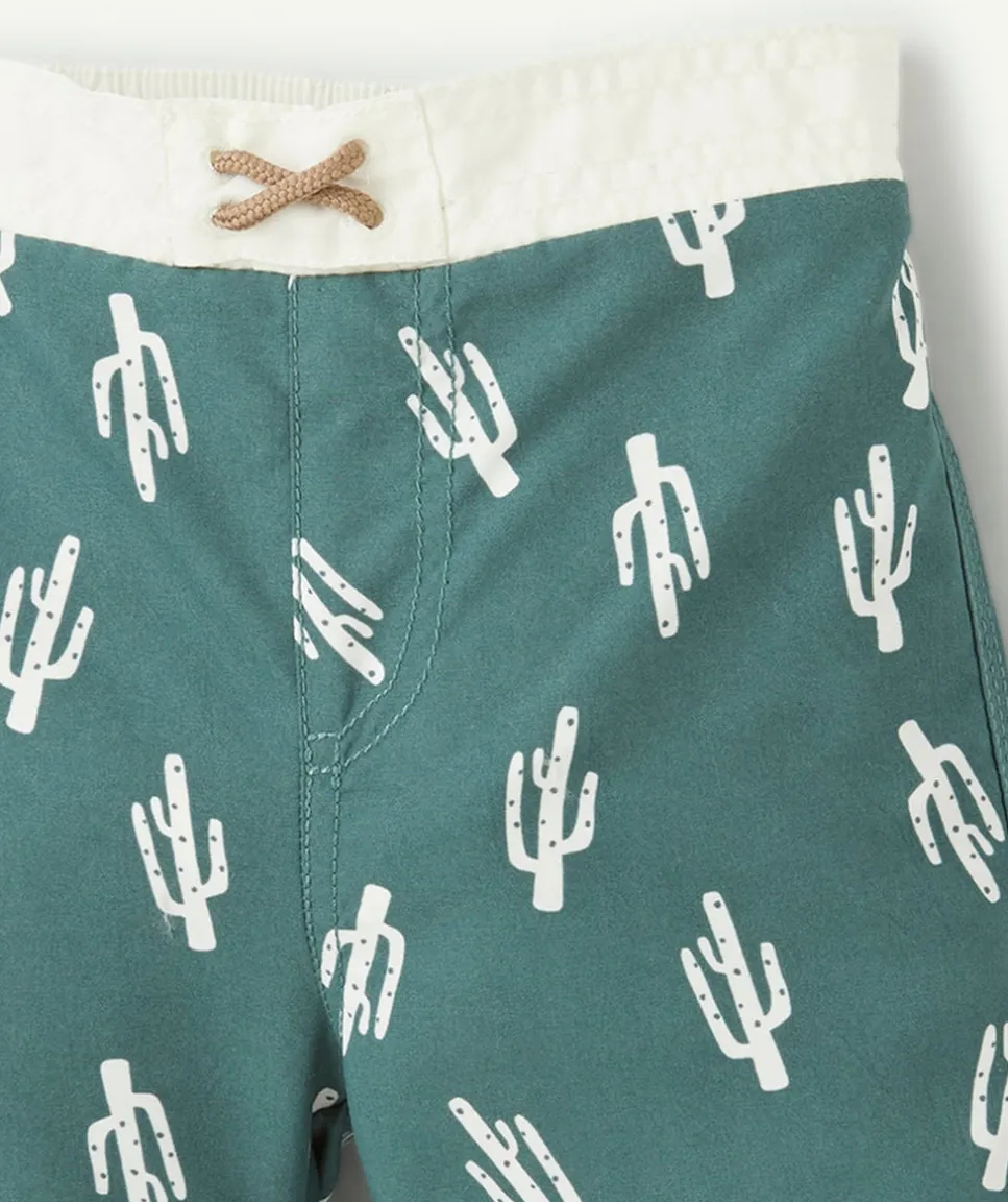 Short de bain bébé garçon vert imprimé cactus