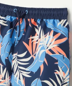 Short de bain garçon en fibres recyclé imprimé feuilles