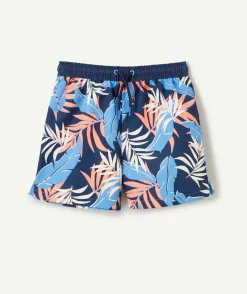 Short de bain garçon en fibres recyclé imprimé feuilles