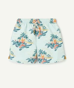 Short de bain garçon en fibres recyclées vert imprimé palmier