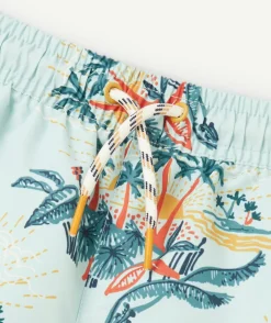 Short de bain garçon en fibres recyclées vert imprimé palmier