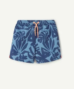 Short de bain garçon imprimé feuillage bleu