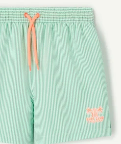 Short de bain garçon vert rayé à cordon