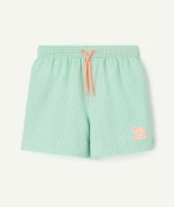 Short de bain garçon vert rayé à cordon