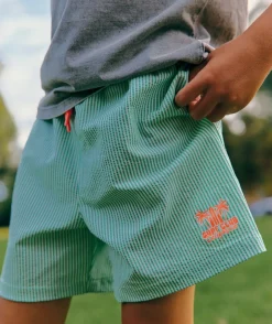 Short de bain garçon vert rayé à cordon