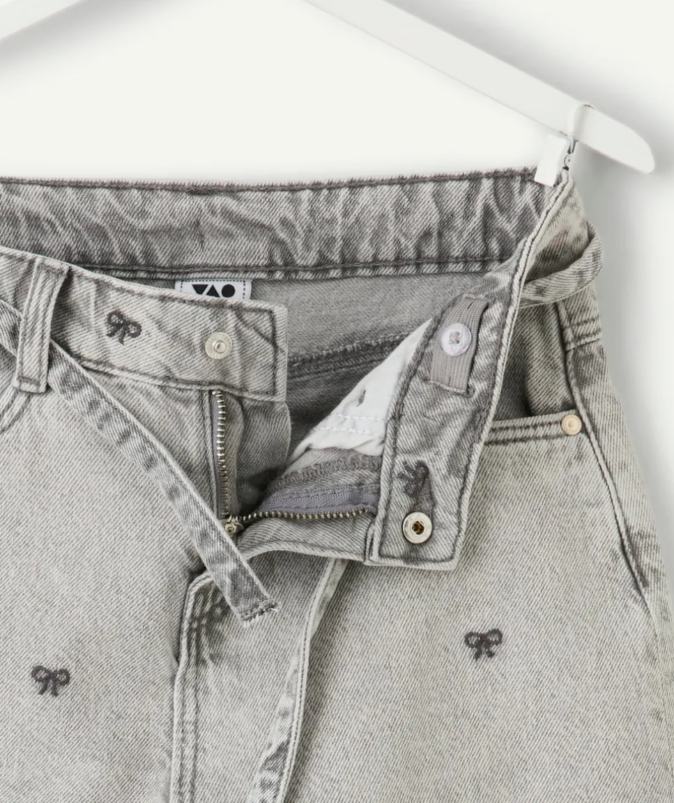 Short droit fille denim gris imprimé