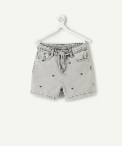 Short droit fille denim gris imprimé