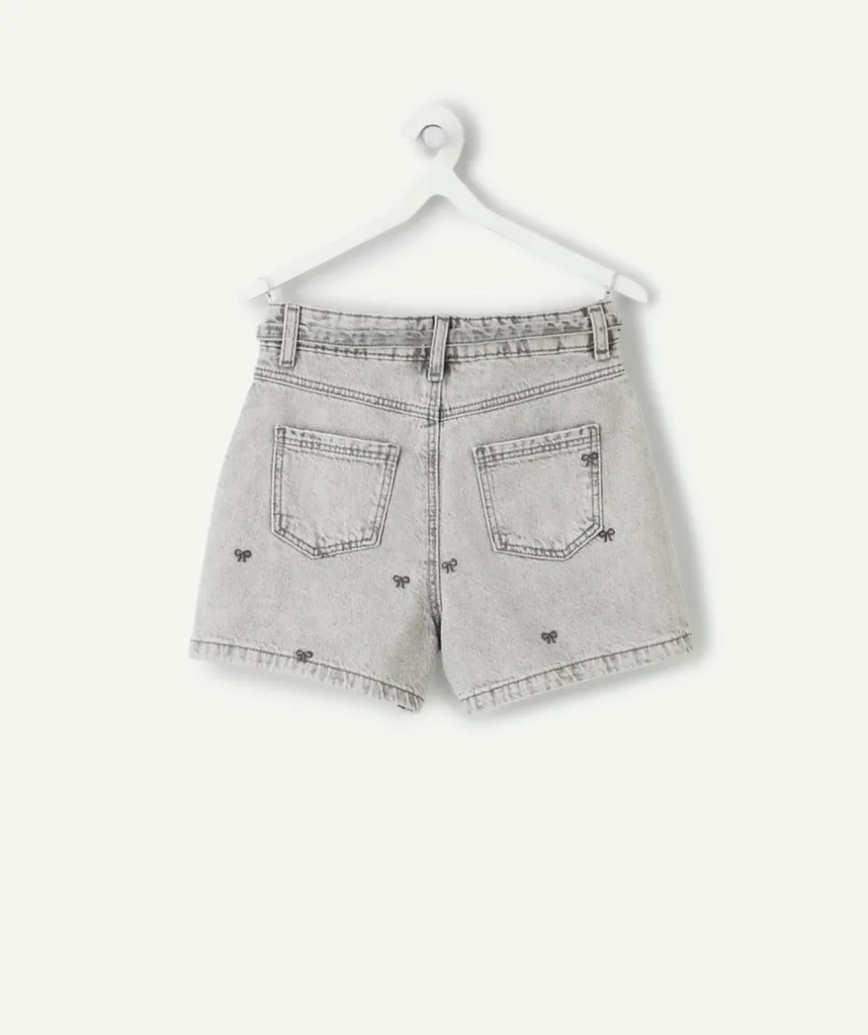 Short droit fille denim gris imprimé
