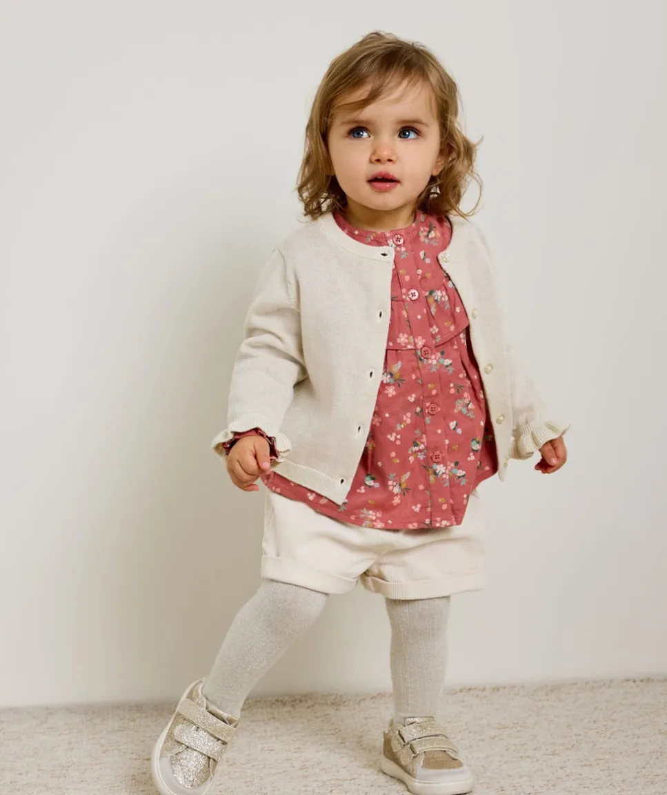 Short fille coton blanc détails cœur
