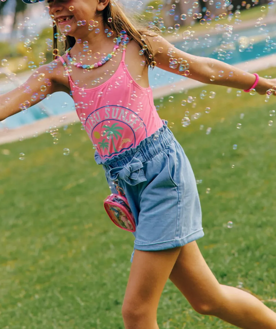 Short fille denim avec noeud