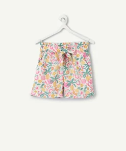 Short fille imprimé tropical avec noeud