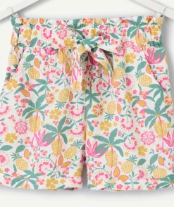 Short fille imprimé tropical avec noeud