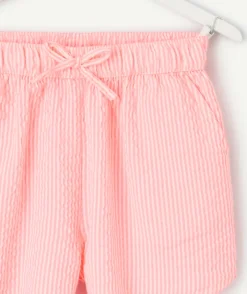 Short fille rayé rose élastique