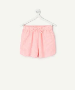 Short fille rayé rose élastique
