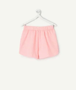 Short fille rayé rose élastique