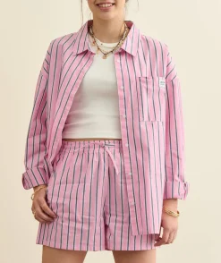 Short fille relax rayé rose