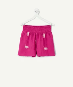 Short fille rose brodé élastique
