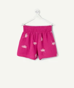 Short fille rose brodé élastique