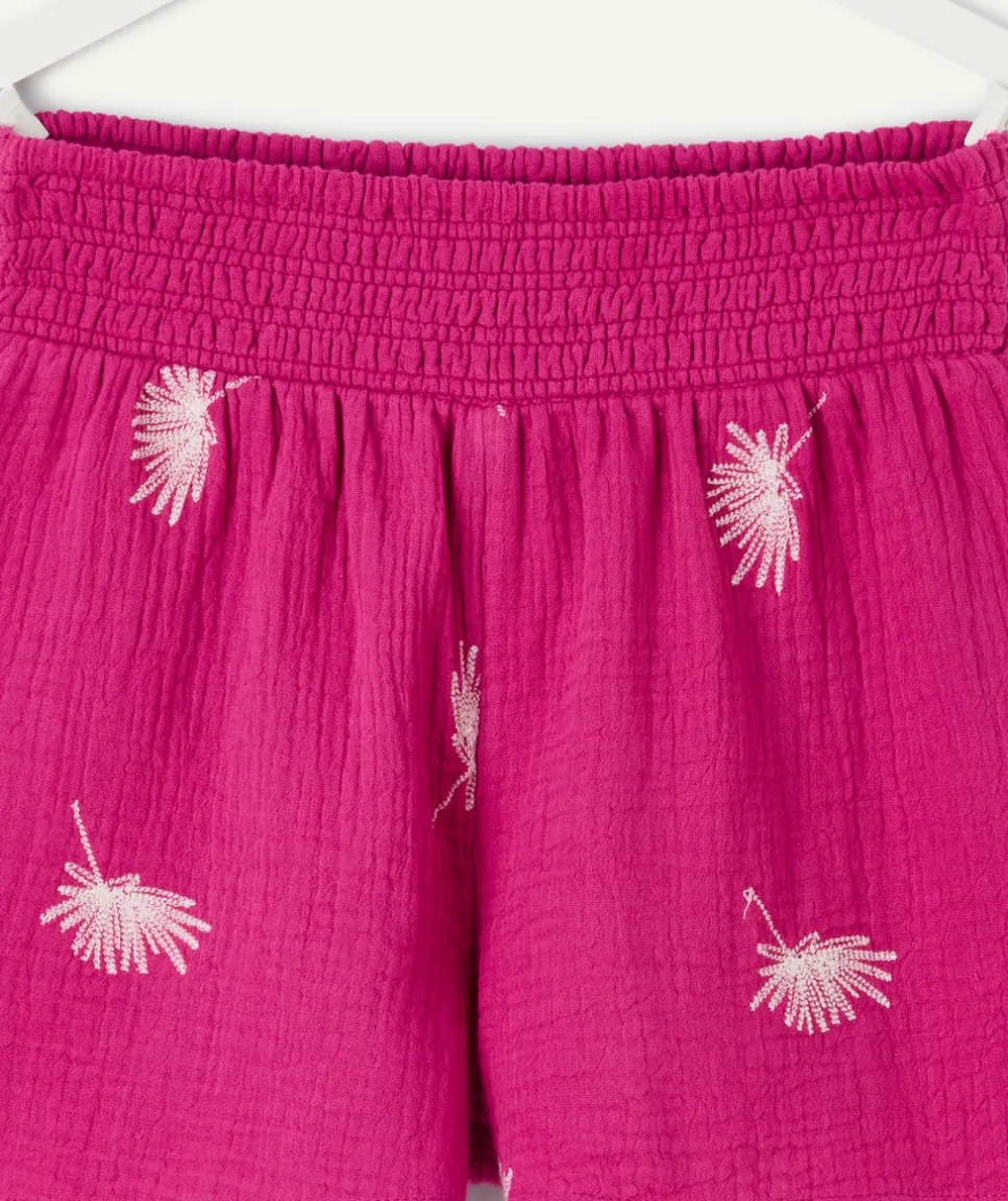 Short fille rose brodé élastique