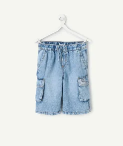 Short garçon denim bleu imprimé