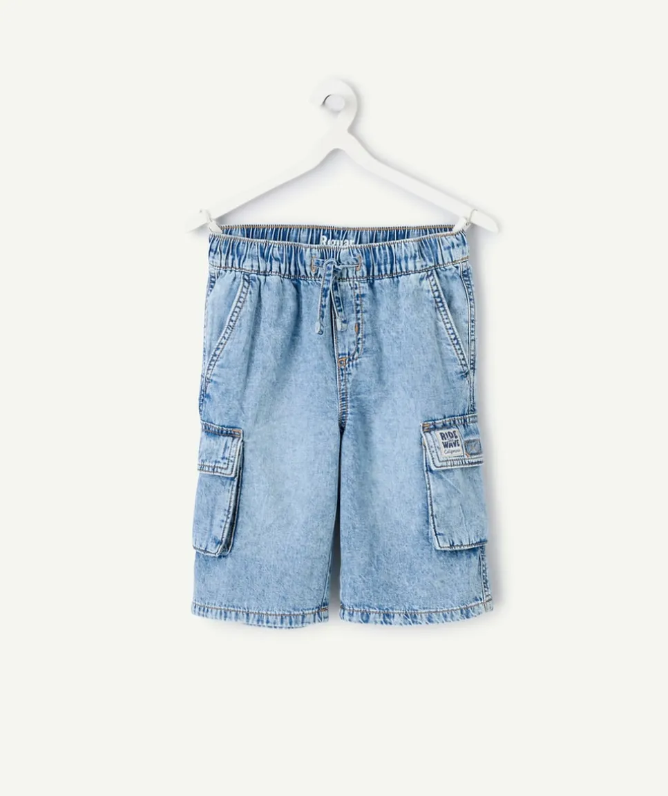 Short garçon denim bleu imprimé