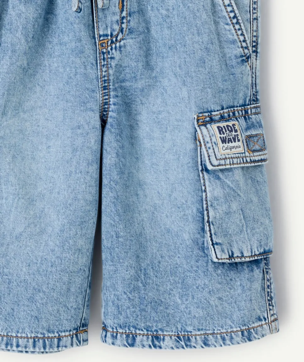 Short garçon denim bleu imprimé