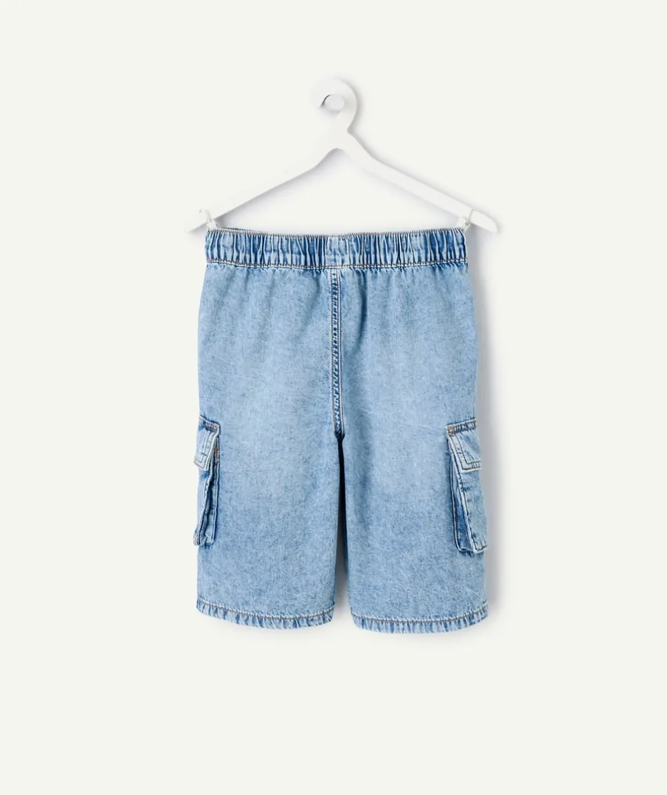 Short garçon denim bleu imprimé