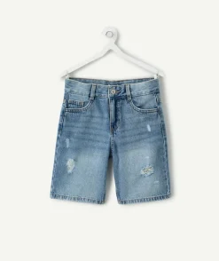 Short garçon droit denim bleu usé