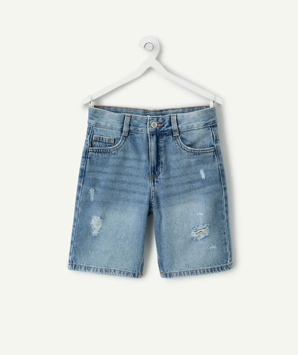 Short garçon droit denim bleu usé