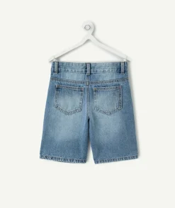 Short garçon droit denim bleu usé
