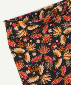 Snood fille en coton bio noir avec imprimé fleuri