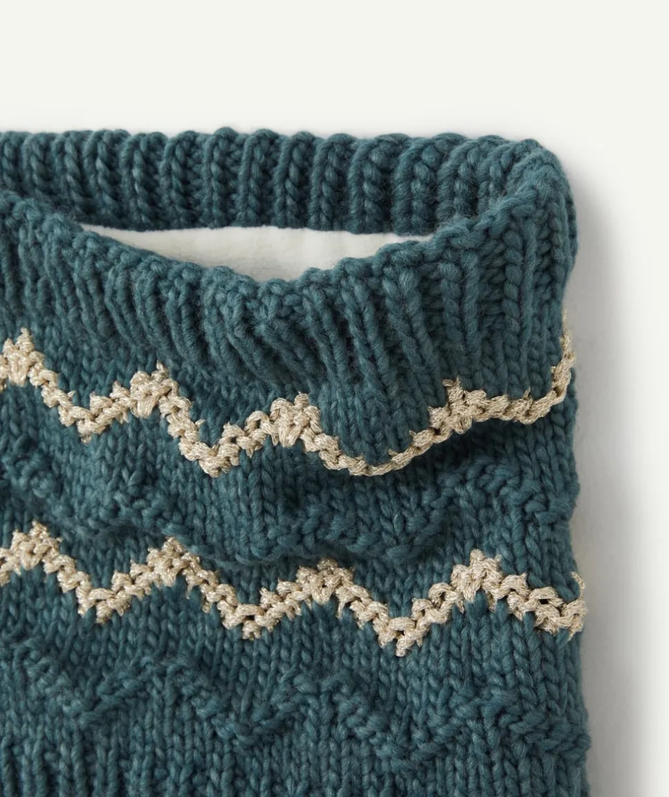 Snood fille en fibres recyclées bleu canard et brillant
