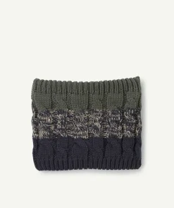 Snood garçon en tricot vert et bleu marine