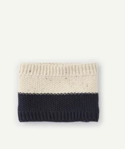 Snood tricot bébé garçon en fibres recyclées beige et bleu marine