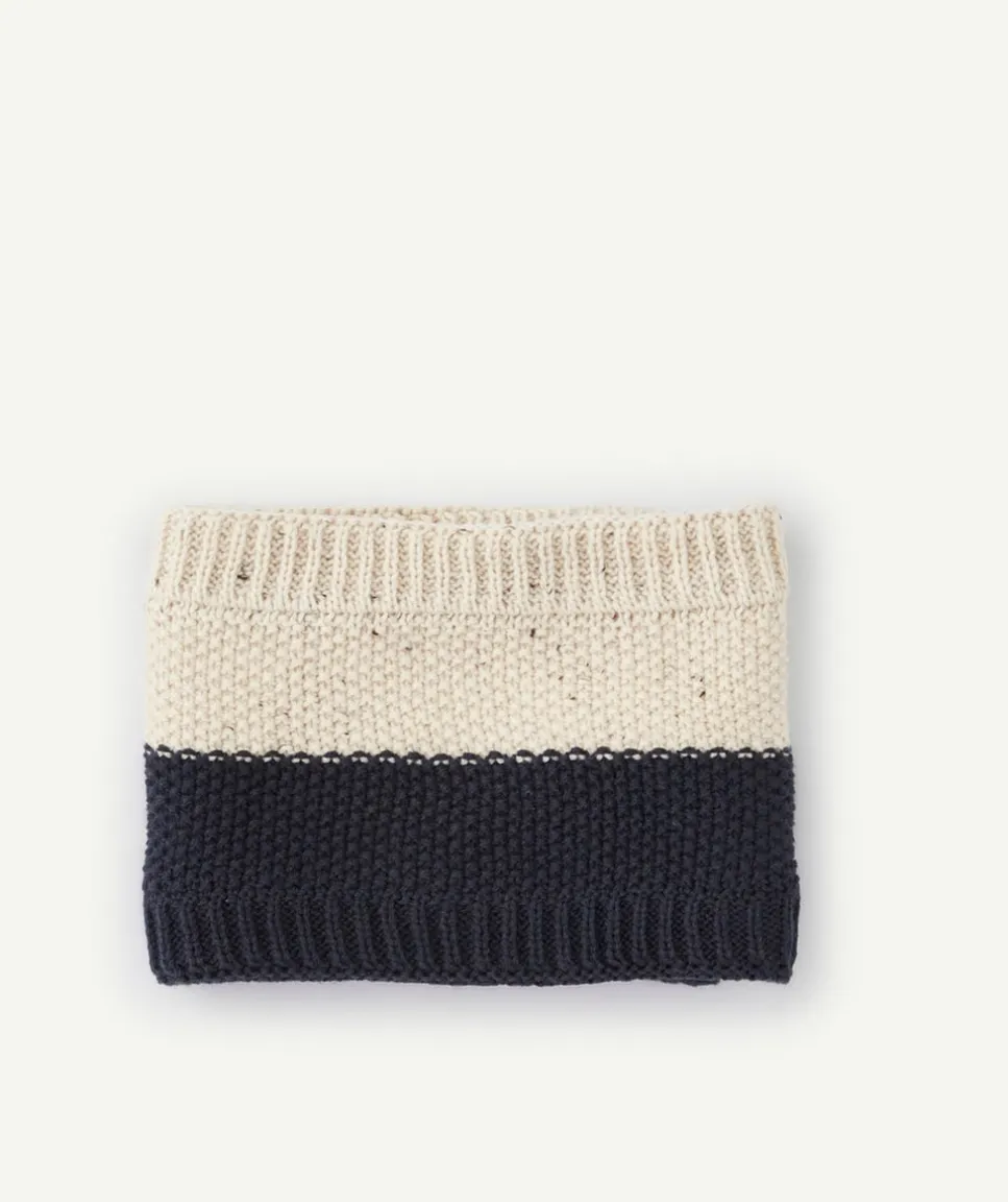 Snood tricot bébé garçon en fibres recyclées beige et bleu marine