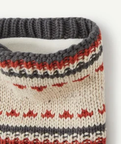 Snood tricot bébé garçon en fibres recyclées beige et gris avec motifs