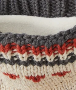 Snood tricot bébé garçon en fibres recyclées beige et gris avec motifs