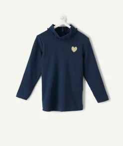 Sous-pull bébé fille bleu col volant