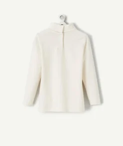 Sous-pull bébé fille col roulé en coton bio écru et message pailleté