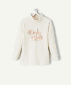 Sous-pull bébé fille col roulé en coton bio écru et message pailleté