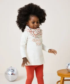 Sous-pull bébé fille col roulé en coton bio écru et message pailleté