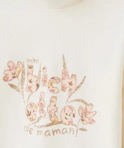 Sous-pull bébé fille col roulé en coton bio écru et message pailleté