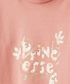 Sous-pull bébé fille col roulé en coton bio rose et message pailleté