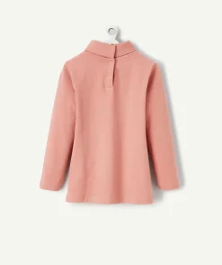 Sous-pull bébé fille col roulé en coton bio rose et message pailleté
